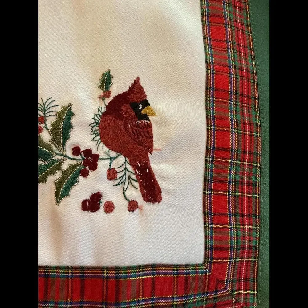Festive Embroidered Cardinal placemats Set of 4